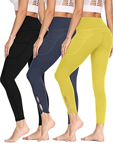 מוליבל 3 חבילות מכנסי יוגה לנשים אימון חותלות בכושר מותן גבוה עם כיסים מכנסיים פעילים