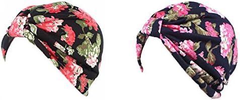 Dinprey נשים הדפסת פרחים כותנה כובע כובע כובע שיער עוטף שיער רך קפלים כובע שינה עם נשירת שיער סרטן