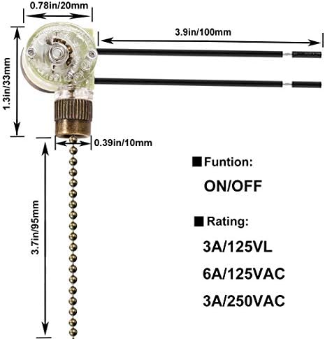 מתג מאוורר תקרה, 1 מארז זינג אוזן זי-109 למשוך שרשרת מתג פרימיום איכות, על-כבוי מאוורר אור מתג,