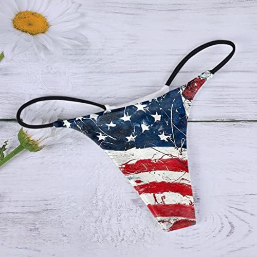 4 ביולי תחתוני חוטיני לנשים רצועות מתיחה של מין שובב תחתונים T-Back Back מותניים נמוכים דגל אמריקאי