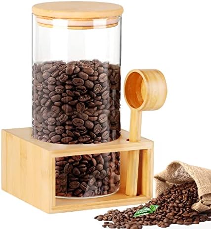 מיכלי קפה מזכוכית עם מדף, 1400 מיליליטר/49 עוז קיבולת גדולה צנצנות אחסון קפה בחינם עם כף מכסי במבוק