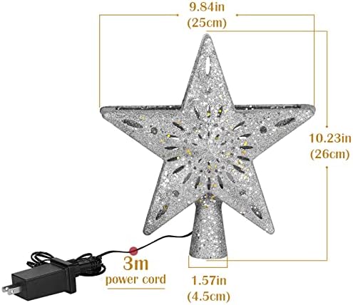 מקרן טופר עץ חג המולד של Lewondr, טופר כוכב חג המולד נוצץ נוצץ 3D עם מקרן מסתובב, טופר כוכב LED לאור עץ