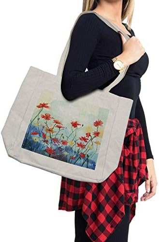 תיק קניות פרחים של אמבסון, קומפוזיציה צמחים צבעוניים סידור עונת אביב עיצוב ציור מצויר ביד, תיק לשימוש חוזר