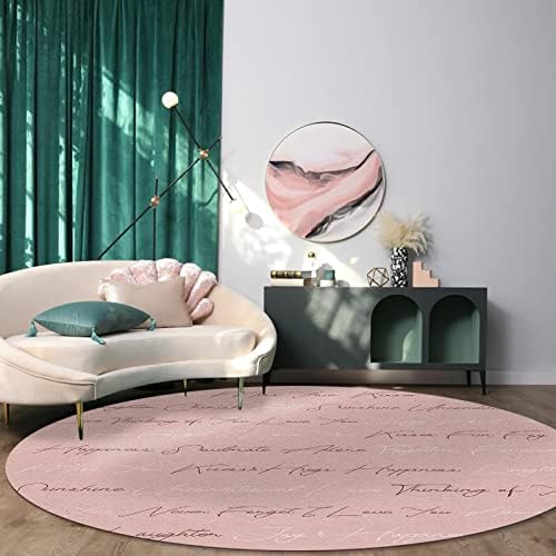 שטיח שטח עגול גדול לחדר שינה בסלון, שטיחים 3ft ללא החלקה לחדר ילדים, ציטוטים של אהבה ורודה רקע