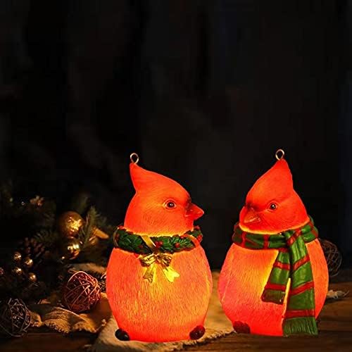 2 חבילה אדום קרדינל קישוטי חג המולד,מעודן שרף בעבודת יד אדום ציפור צלמית אורות עם הוביל אור בתוך, לילה אור