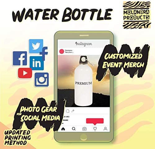 מוצרי Molandra Geometries - 20oz hashtag בקבוק מים לבן נירוסטה עם קרבינר, לבן