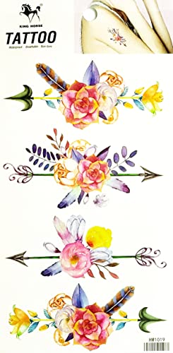 חץ קריקטורה צבעוני פרחי ורדים צבעוניים קעקועים בסגנון אופנה קעקוע אטום למים זמני לילדים בנים בנות נשים