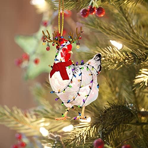 קישוטים אקריליים עוף חג המולד 2022 קישוטים לעץ חג המולד עם צעיף חג המולד עוף קישוטי חג המולד