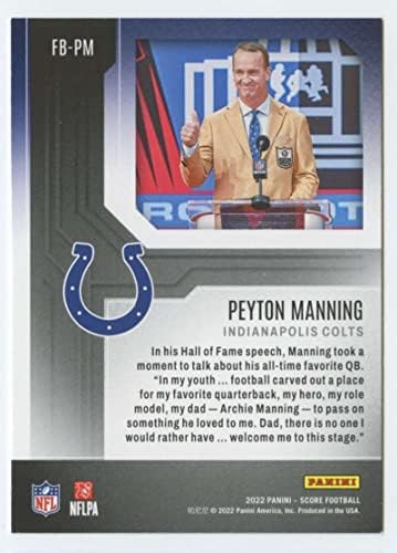 2022 ציון פתק ראשון מספר 1 Peyton Manning Indianapolis Colts NFL כרטיס מסחר בכדורגל