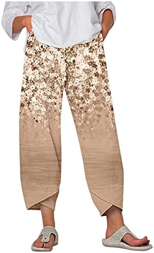 מכנסי טיול קסילוצ'ר נשים מכנסי המותניים הדפסים מזדמנים ארוכים גברת מכנסיים רחבים מכנסי רגל פרחים אלסטיים