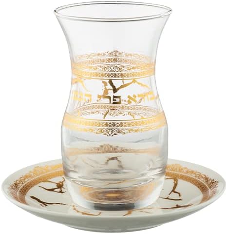 אמנות יודאיקה עדין זכוכית קידוש כוס יין גביע עם צלחת עבור שבת וחגים