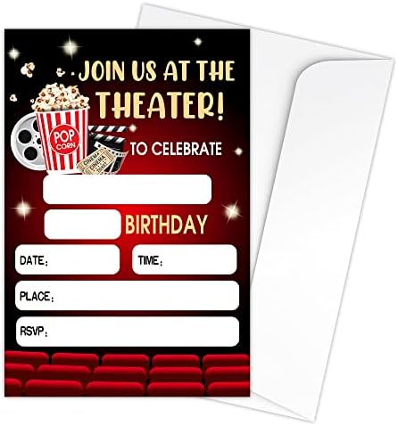 סרטים של זודווי סרטים למסיבת יום הולדת קלפים - ציוד למסיבות בית קולנוע לילדים, בנים או בנות - 20 הזמנות למסיבות