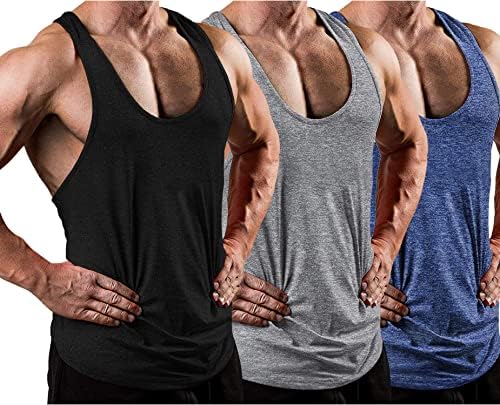 Lecgee Mens 3 חבילות גופיות כושר גופיות y-back אימון שריר טי טי ללא שרוולים פיתוח גוף חולצות T
