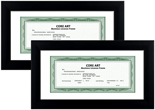 מסגרת רישיון עסקים של Core Art 5X10 בשחור, מסגרת צ'ק בנקאית מקצועית 3.5x8 עם מחצלת, פרספקס בהגדרה גבוהה, תצוגת