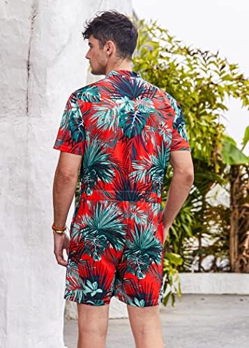 חתיכה אחת של קואופנדי גברים רופפים שרוול קצר שרוול הוואי חולצה פרחונית רוכסן רוכסן מכנסיים קצרים מחזות חוף מזדמנים