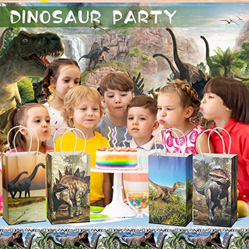 24 יח 'מסיבת דינוזאור לטובת תיקים עם ידיות, 12 תיקי ממתקים עם 12 מחשבים תואמים מדבקות לקישוט יום הולדת לילדים
