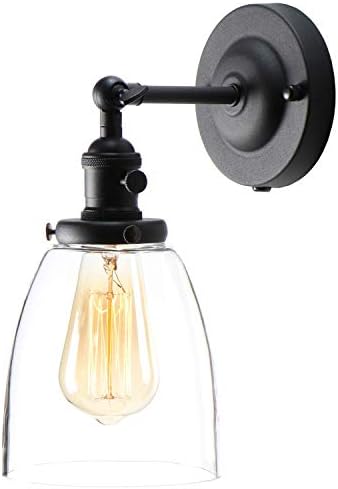 פרימיום תעשייתי אדיסון עתיק פשטות זכוכית פמוט קיר אור, שדרוג שחור גימור מנורת קיר, על / כיבוי מתג סיבובי