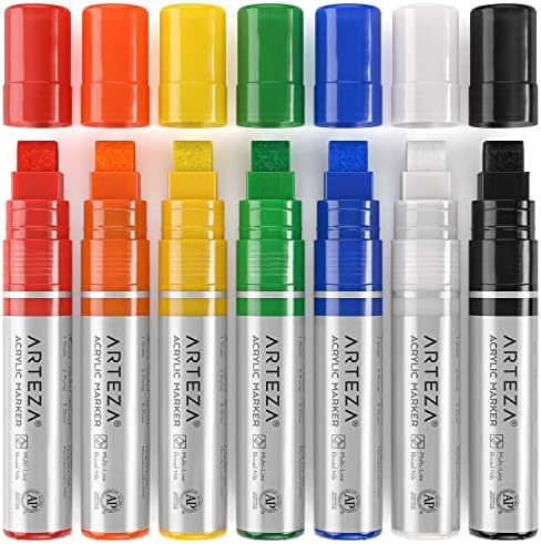 סמני צבע אקריליים של ארטזה, 7 עטים לצבע אקרילי בצבעים קלאסיים, ציפורני רב-קו-קו-קו-קו, קו 5–15 ממ, עמידות בפני