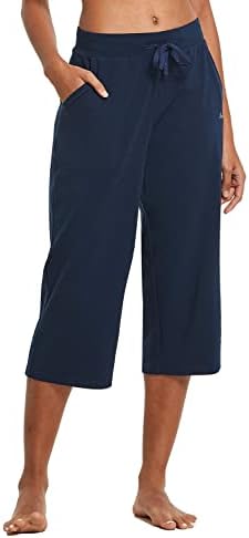מכנסי יוגה של קפריס קפריס לנשים כותנה רגל רחבה רופפת אימון טרקלין נוח מכנסי טרנינג קפרי עם כיסים