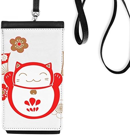 Diythinker מזל מזל חתול מאוורר פרח יפן ארנק טלפון ארנק תליה כיס נייד כיס שחור