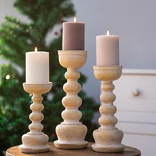 סט נרות עמוד גבוה סט של 3-12 , 10, 8 אינץ 'עמדת נרות פמוטים, תפאורה מסורתית לאח/מרכז שולחן/כפרי/מתנה