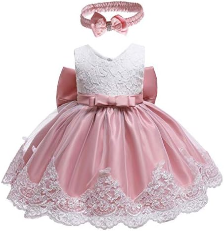 HIHCBF בנות תינוקות 1/2 יום הולדת לשמלת טבילה נסיכה Bowknot שמלות תחרה פרח טבילה חתונה שמלת כדור טוטו