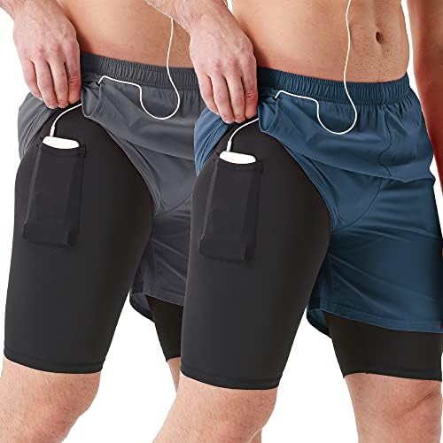 טנג 'וי גברים של 2 ב 1 מכנסי ריצה 5 מהיר יבש כושר ספורט אימון מכנסיים קצרים לגברים עם טלפון כיסים