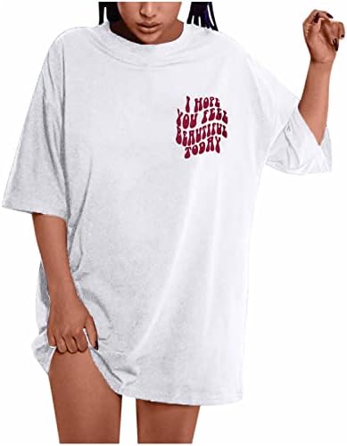 נשים של גרפי חולצות גדול עגול צוואר טיז קיץ מכתב הדפסה קצר שרוול מזדמן רופף חולצות