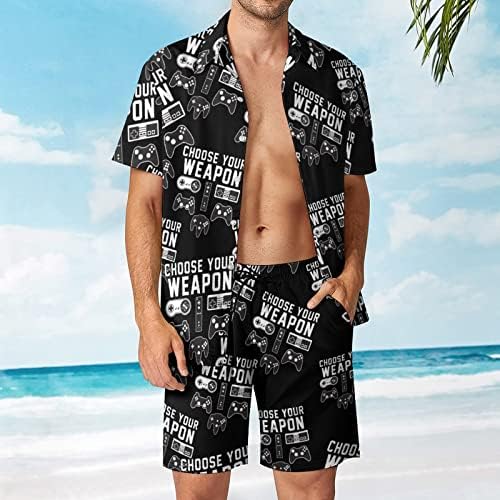בחר את הנשק שלך גיימר גיימינג משחקי גברים 2 חלקים תלבושות חוף כפתור הוואי למטה חולצה עם שרוול קצר