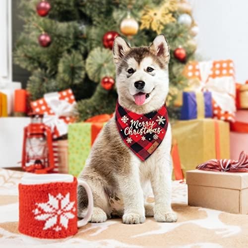 MALIER 2 חבילה כלב בנדנה, חג המולד קלאסי קלאסי הדפסת משובצת הדפסת כלב בנדנה, חיות מחמד משולש צעיף ביקורות