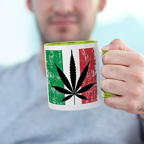 דגל איטלקי עשב עשב קנאביס קרמיקה ספל קפה עם צבע בפנים וטיפול בכוס תה לנשים גברים בסגנון ירוק