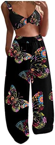 תלבושות של נשים בוהו-קיץ ליידי בוהמייה פרפר דפוס מודפס גופיות חזייה גופיות + מכנסי רגל ארוכים