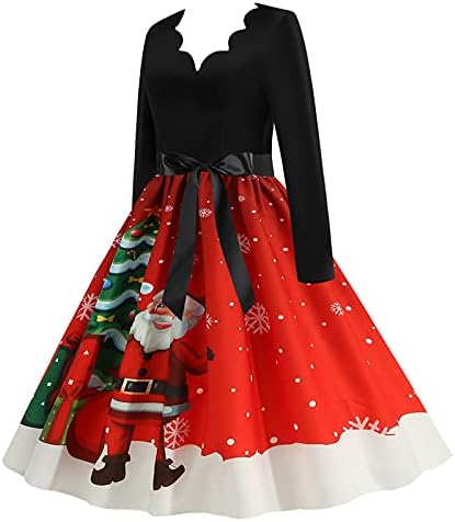 שמלות חג מולד - נשים מדפיסות שמלת מסיבת קוקטייל שנות ה -50 תחפושות חג המולד A -קו -קו מידי