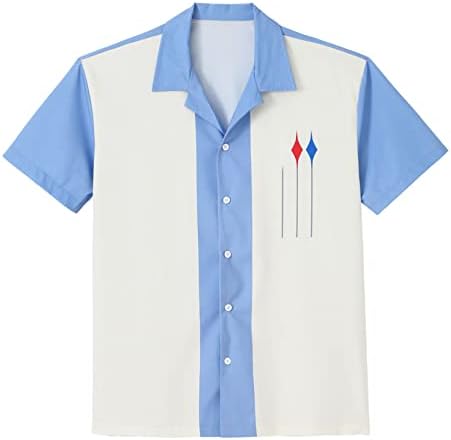 Winchang Mens 50s כפתור רטרו למטה חולצת באולינג שרוול קצר בסגנון קובני רטרו שני טון חולצות מחנה