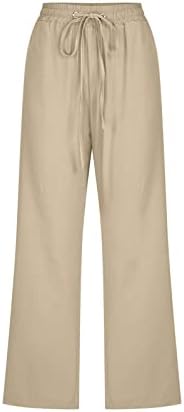סטיש קפריס לנשים קיץ מזדמן, מכנסי פשתן מותניים גבוהים מכנסי טרנינג רופפים מכנסי יבול עם כיסים