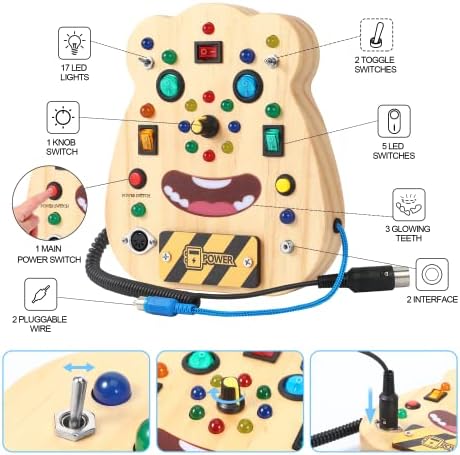 מונטסורי לוח עסוק בפעוטות 2-4 מתג אור צעצועי לוח עסוק עם כפתורים ללחיצה עבור פעוטות לוח חושי מעץ
