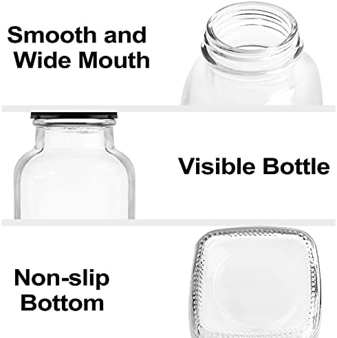 Hingwah 12 גרם בקבוקי משקה זכוכית, סט של 12 בקבוקי מים זכוכית וינטג 'עם מכסים, נהדר לאחסון מיצים, חלב,