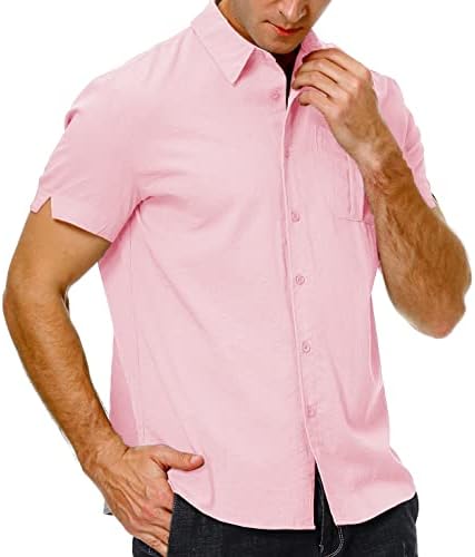 חולצות שרוול קצר מכופתרות מזדמנים לגברים שמלת קיץ פשתן גברים חולצות כפתורים לגברים