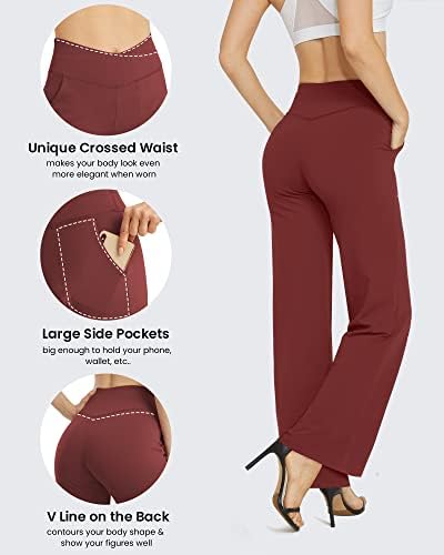 G4Free נשים רחבות רגל מכנסיים קפרי מכנסי שמלה נמתחים מכנסיים חוצים מותניים גבוהים מכנסיים עם כיסים ליוגה עבודה