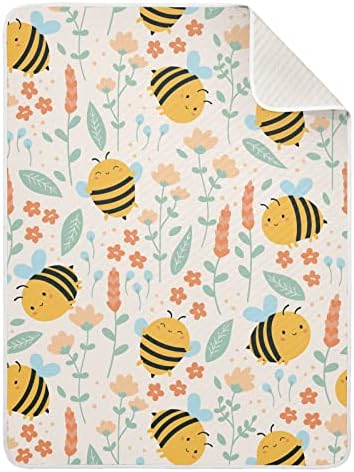 דבורים שופכות דבורי קיץ פרחי קיץ שמיכת כותנה לתינוקות, קבלת שמיכה, שמיכה רכה משקל קלה לעריסה, טיולון, שמיכות משתלות,