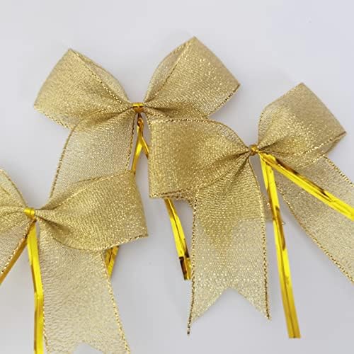 מיקומון 50 יחידות 3-1 / 2 מתכתי זהב סרט קשתות מתכתי דגי זנב טוויסט עניבת קשתות עבור מתנת גלישת חג המולד קישוט