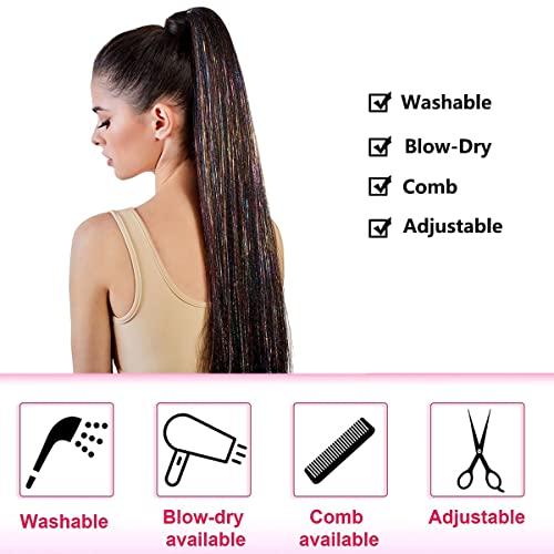 טרייסי 47 אינץ 800 גדילים צבעוני טינסל שיער הרחבות עבור נשים בנות, פיות שיער טינסל חום עמיד גליטר נוצץ מבריק