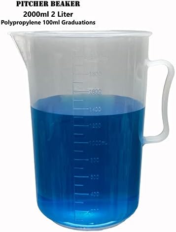 כד כוס מעבדה כוס מדידה ידית חזקה במיוחד פוליפרופילן פלסטיק בוגר 2000 מיליליטר 2 ליטר מחזיק ~2 ליטר