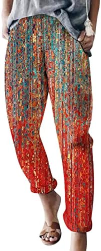 מכנסי קאפרי לנשים מכנסיים מחודדים צבעוניים צבעוניים עם מכנסי מכנסי פשתן בכיס וינטג 'במותניים גבוהות
