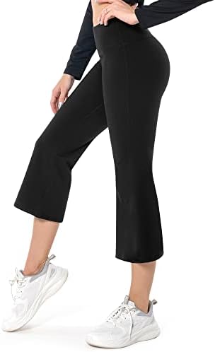 מכנסי יוגה של Bootcut ProMoving לנשים מכנסי שמלת מותניים גבוהים מתלקחים קפרי חותלות קפיציות אימון אימון לעבודה