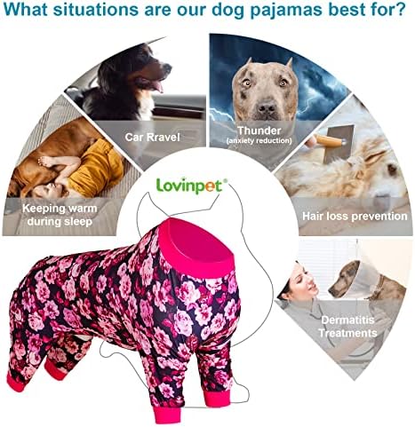 Lovinpet Guppy Pajamas כירורגי לכלבי בנות - חרדת חיות מחמד קלה, בד נוח נוח, הדפס ורדים ברי, ניתוחי כלבים