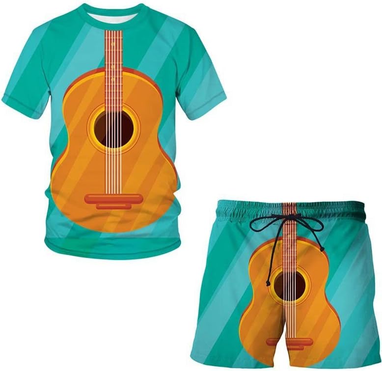 Mens 2 חלקים תלבושת כושר מוסיקה תלת מימד הדפסת דיגיטל מכנסי אימונית סטים חולצות T+מכנסיים קצרים ערכת סטים של