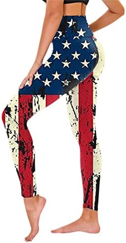חותלות יוגה נשים מותניים גבוהות דגל אמריקאי דגל עיפרון דקיק מכנסי כושר כושר קל משקל דחיסה אתלטית טייץ 'אימון