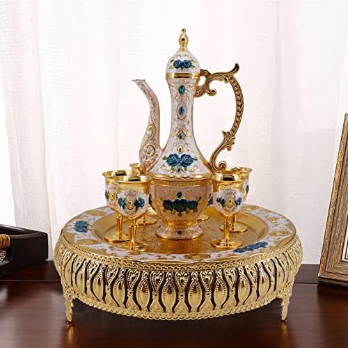 סט קפה טורקי וכוס סיר תה כולל קומקום, מגש תה, 6 כוסות מתכת, סט שירות תה לעיצוב שולחן תה, בקבוק מפרק, מתנה