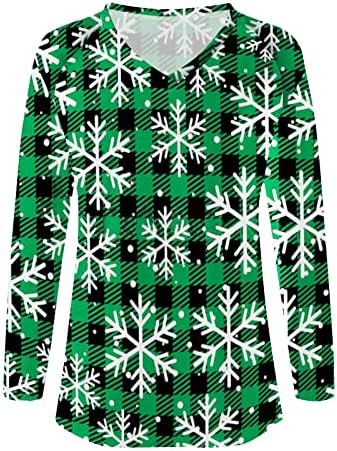 חולצת טריקו לחג המולד לנשים בייסבול שרוול ארוך רגלן V-Neck חולצה חג המולד סווטשירט סווטשירט סווטשירט